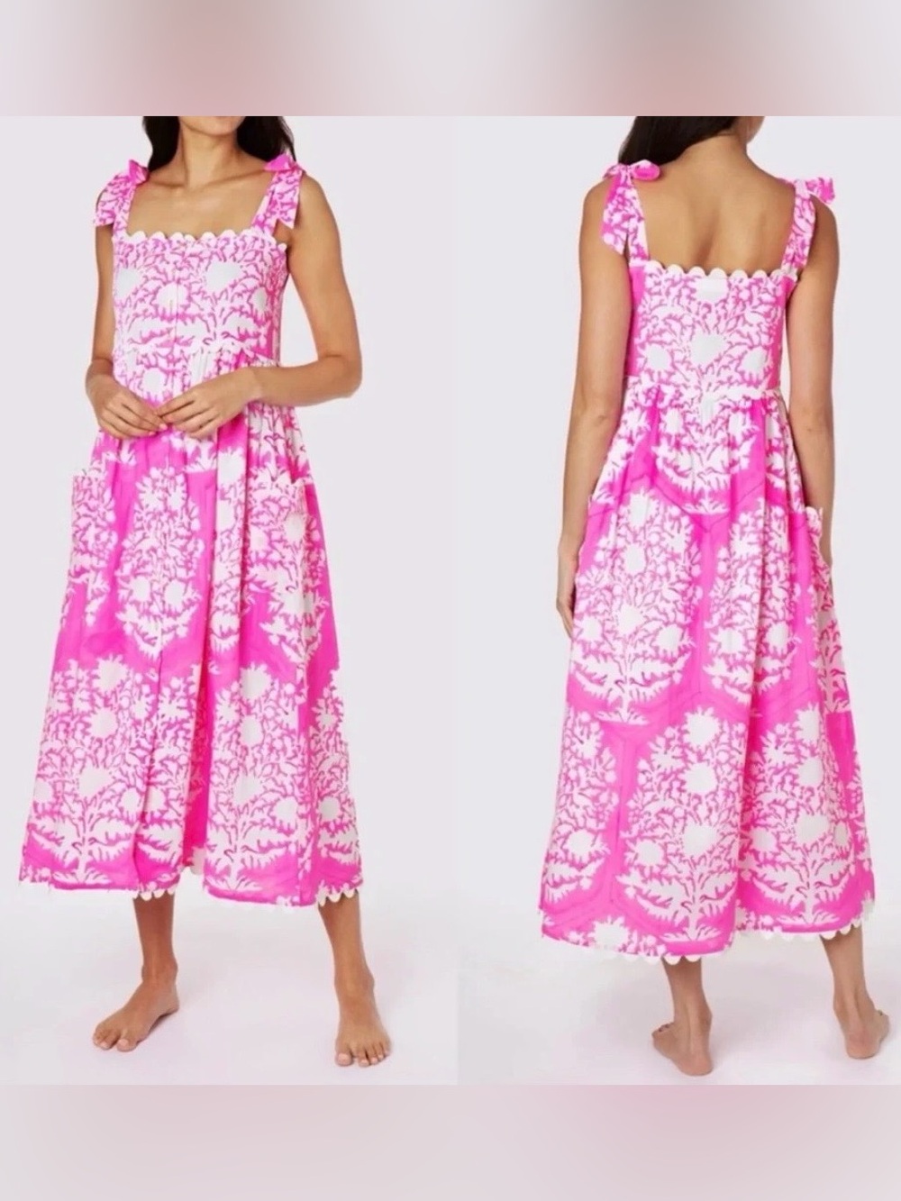 Juliet Dunn Tie Shoulder Palladio Print Midi Dress Size 3